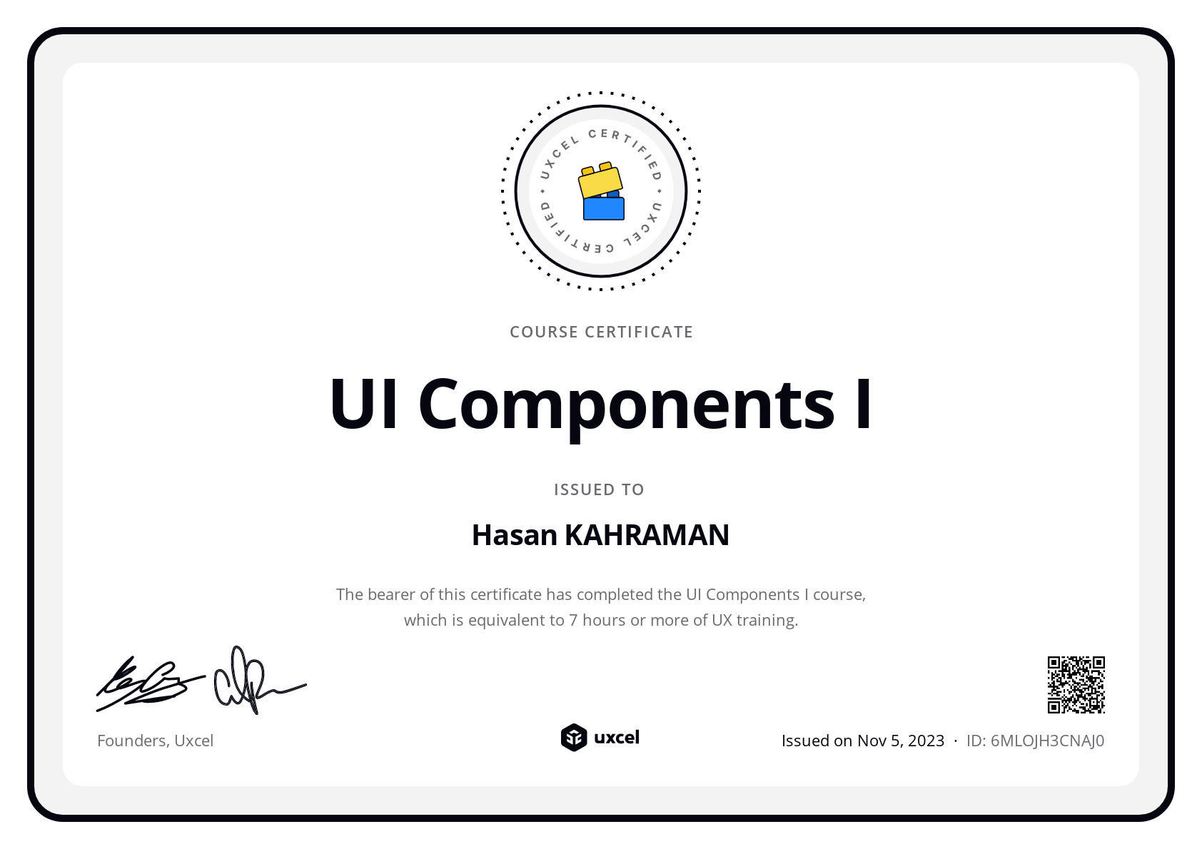 Hasan KAHRAMAN's certificate